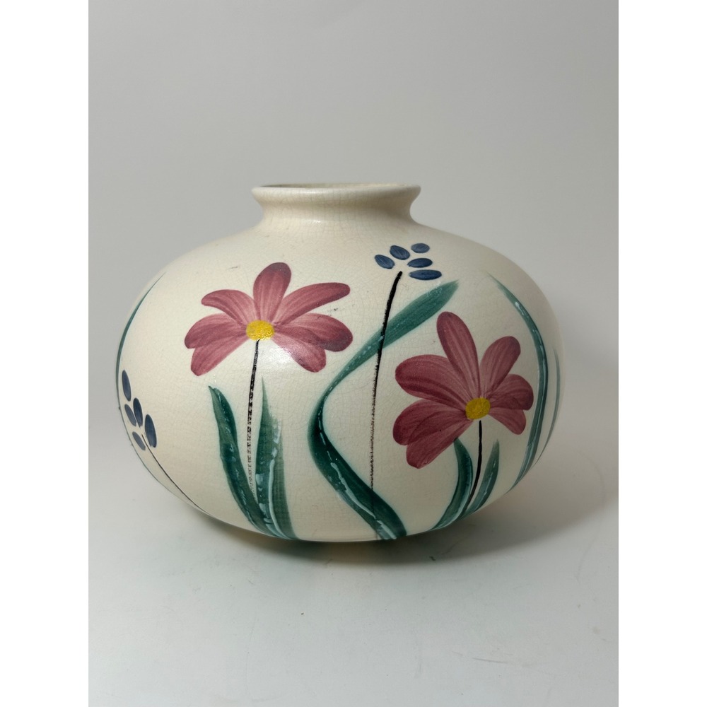 Vintage Laurentienne St-Jérôme Pottery Vase Hand Painted Floral Canada 1970s